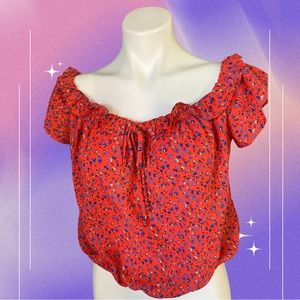 Red Floral summer blouse top